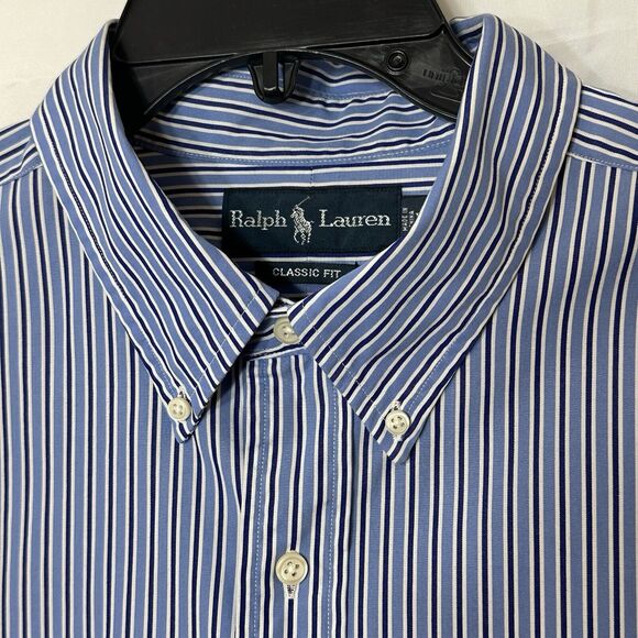 Ralph Lauren Shirt Men's XXL Blue Striped Button Up/ Down Classic Fit Pony Logo - Picture 3 of 13